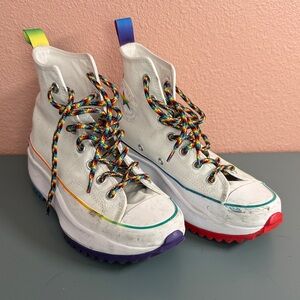 Converse White High-Top Sneakers with Rainbow Details